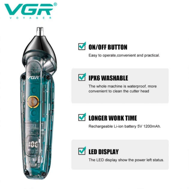 Мужской триммер Беспроводной триммер для волос с 5 насадками VGR V949 USB 1-7 мм - изображение 4