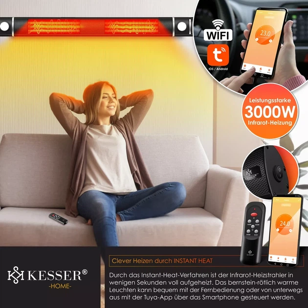 Инфракрасный электрический обогреватель KESSER 3000 Вт (Wi-Fi) для дома, до 25 м² - изображение 7