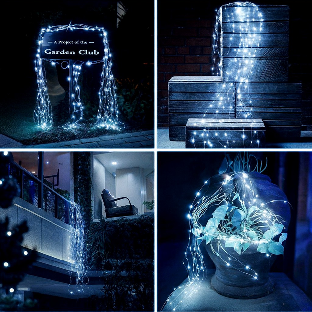 Гирлянда водопад 200 LED 2 метра 10 нитей холодный белый свет USB для украшения елки и помещений - изображение 6