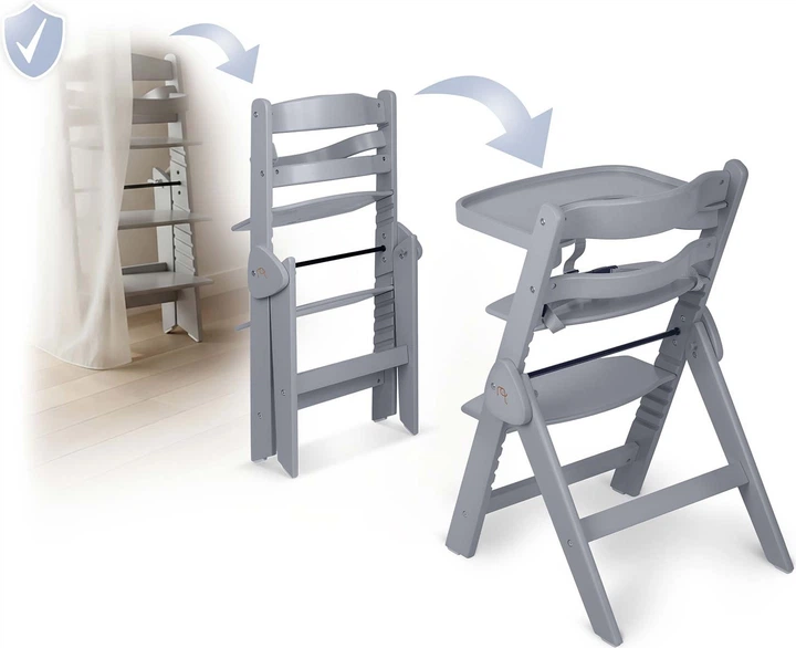 Krzesełko do karmienia Nukido Timo drewniane Szare (5903890630607) - obraz 5