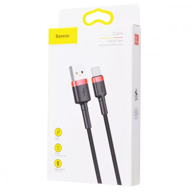 Кабель Baseus Cafule Type-C Cable 2A (3m) red/black (CATKLF-U91) - изображение 2