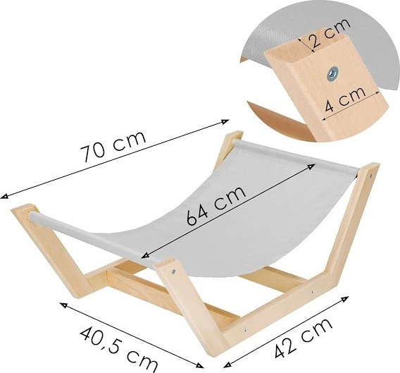 Legowisko dla psa i kota Springos drewniany hamak 70 x 40 cm Szare DB0001 (5907719482798) - obraz 4