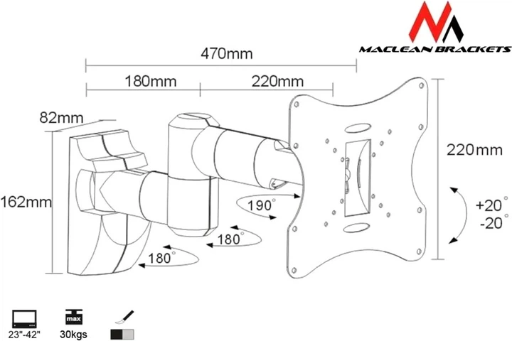 Uchwyt do telewizora Maclean MC-503B 23-42" - obraz 2