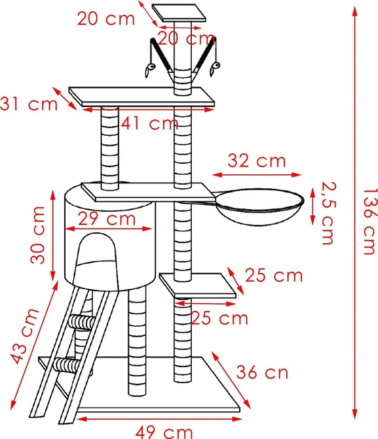 Кігтеточка для кота Springos з іграшкою 7-рівнева Сіра PA1042 (5907719457642) - зображення 2