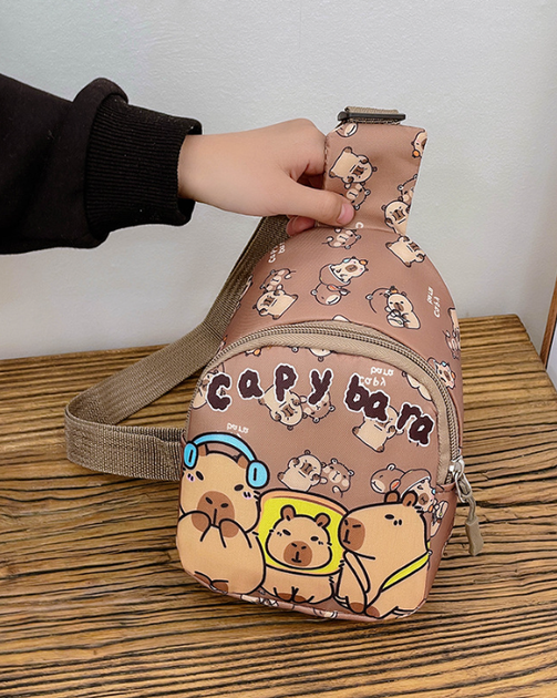 Сумка бананка Капібара Capybara через плече маленька коричнева тканинна 13х7х18 (SVS) - зображення 3