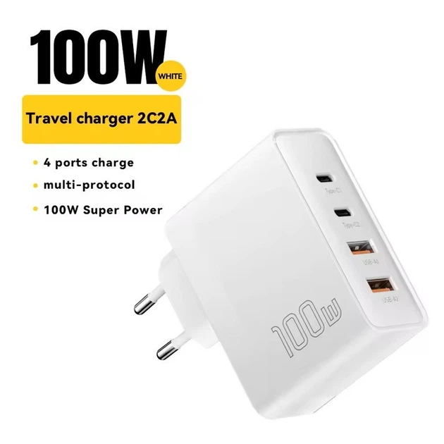 Сетевое зарядное устройство Essager 100W GaN 4 Travel Charger 2 Type-C + 2 Type-A White (ES-CD37) - Фото 3 Сетевое зарядное устройство Essager 100W GaN 4 Travel Charger 2 Type-C + 2 Type-A White (ES-CD37) - изображение 3