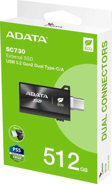 Dysk SSD Adata SC730 512GB USB 3.2 Gen2 Type-C/Type-A Black (SC730-512G-CACTI) - obraz 6