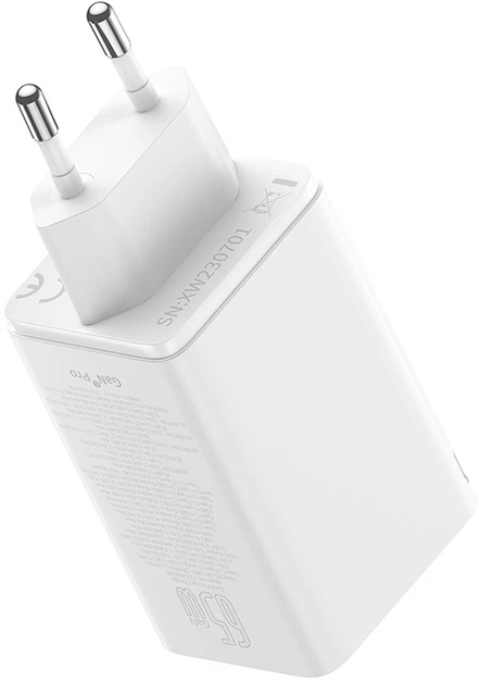 Ładowarka sieciowa Baseus GaN6 Pro 2 x USB-C + 2 x USB-A 65 W White (6932172644437) - obraz 5