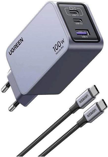 Ładowarka sieciowa Ugreen Nexode Pro GaN 1 x USB-A + 2 x USB-C 100 W Grey (6941876228744) - obraz 2