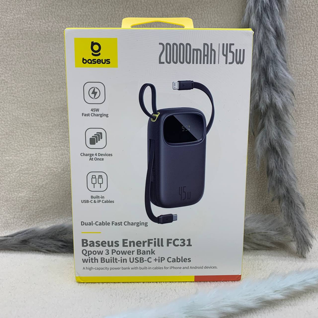 Павербанк Baseus EnerFill FC31 20000mAh 45W, LCD, 4 порти, швидка зарядка, чорний - Фото 5 Павербанк Baseus EnerFill FC31 20000mAh 45W, LCD, 4 порти, швидка зарядка, чорний - зображення 5