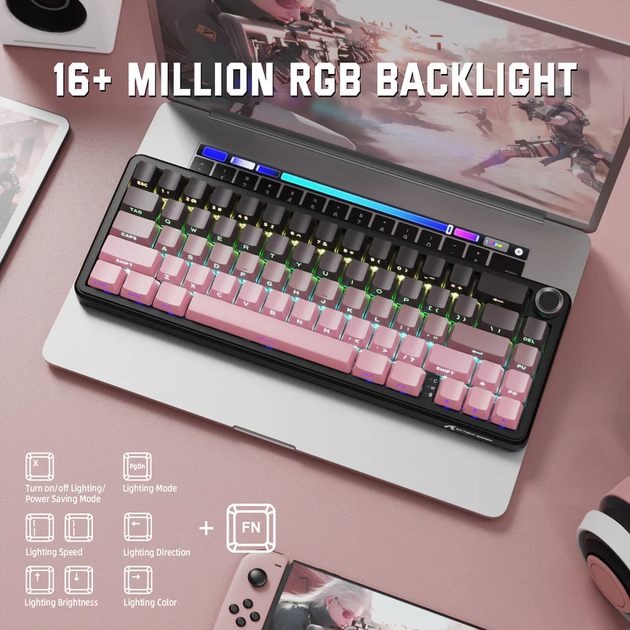 Игровая механическая клавиатура Attack Shark X66 / 60% / Три режима подключения / Strawberry Switch / Pink - Фото 5 Игровая механическая клавиатура Attack Shark X66 / 60% / Три режима подключения / Strawberry Switch / Pink - изображение 5