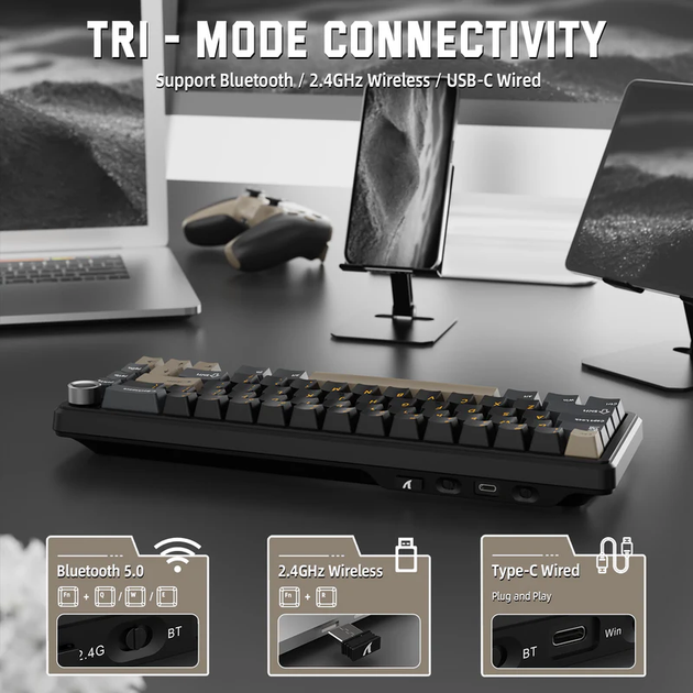 Игровая механическая клавиатура Attack Shark X66 / 60% / Три режима подключения / Strawberry Switch / Beige - изображение 3