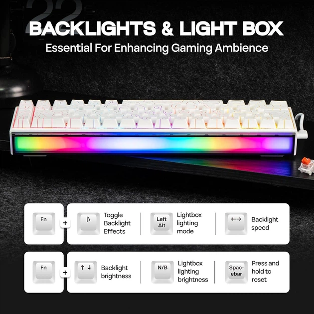 Игровая механическая проводная клавиатура Ajazz NK68 / Red Switch / 65% / RGB / White - изображение 4