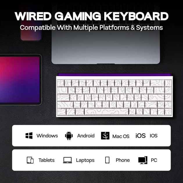 Игровая механическая проводная клавиатура Ajazz NK68 / Red Switch / 65% / RGB / White - изображение 6