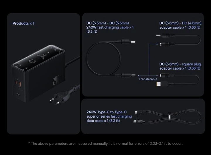 Потужна мережева зарядка 240вт Baseus Digital GaN Intelligent Desktop Charger 240W 3C+U+DC - изображение 10