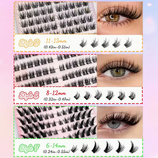 Самоклеящиеся накладные ресницы-пучки Self Adhesive Lashes, 360 шт., изгиб 30D, пучковые ресницы, чёрные - изображение 4