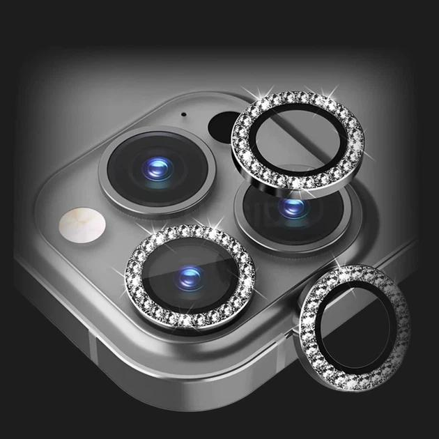 Защитное стекло на камеру для iPhone 13 Pro max с камнями Серебро - изображение 7
