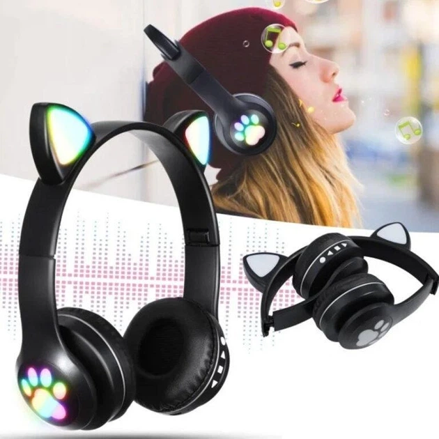 Детские беспроводные наушники с кошачьими ушками Cat ear M23 Bluetooth наушники с RGB подсветкой Черные Black - изображение 6