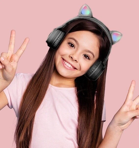 Детские беспроводные наушники с кошачьими ушками Cat ear M23 Bluetooth наушники с RGB подсветкой Черные Black - изображение 7