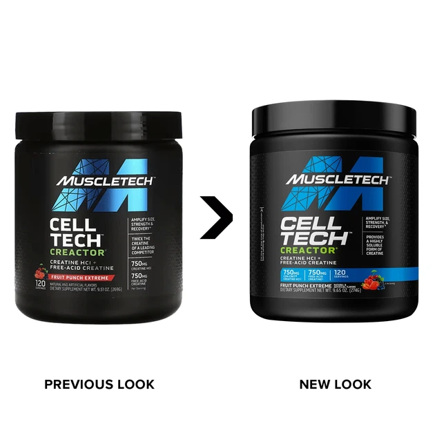 Креатин MuscleTech, Cell Tech CREACTOR, Creatine HCl + Free-Acid Creatine, Fruit Punch Extreme, 9.51 oz (269 g) (11964837) - изображение 3