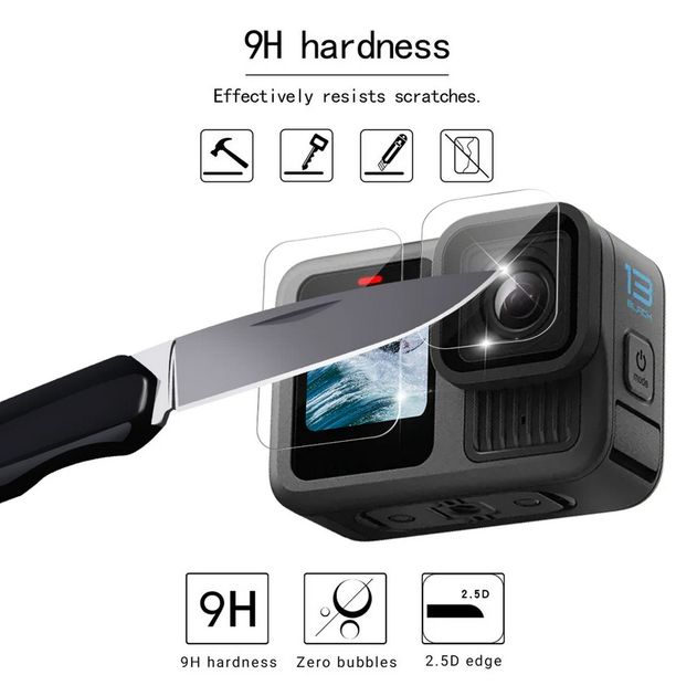 Защитные стекла для GoPro Hero 13 Black, набор защитного стекла для экрана и объектива камеры GoPro Го Про - изображение 2