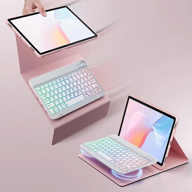 Чехол с Bluetooth - клавиатурой Magnet Flip Cover для Lenovo Idea Tab 2025 с RGB подсветкой pink - Фото 3 Чехол с Bluetooth - клавиатурой Magnet Flip Cover для Lenovo Idea Tab 2025 с RGB подсветкой pink - изображение 3