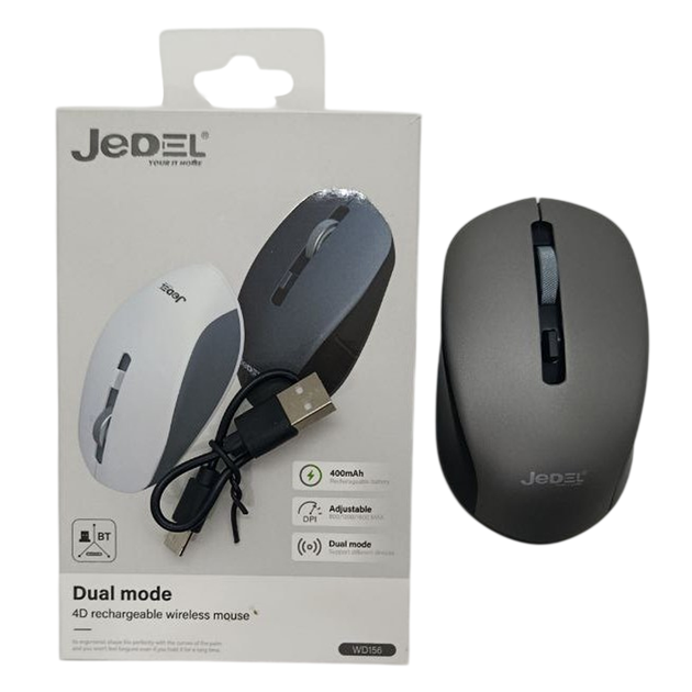 Бездротова акумуляторна безшумна миша JEDEL WD156 4D Dual mode 2.4Ghz+BT 800-1200-1600 DPI 400mAh Ергономічна Grey-Black - зображення 8