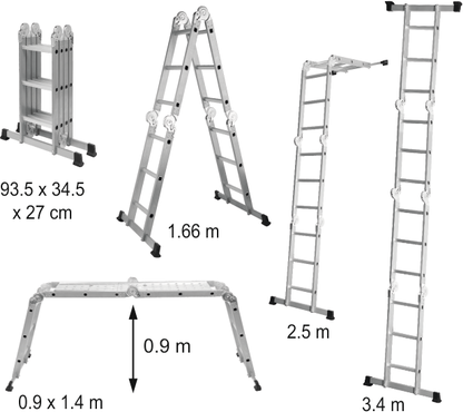 Drabina rozkładana metalowa VOREL wielofunkcyjna 3.4 m 4x3 17704 (5906083177040) - obraz 10