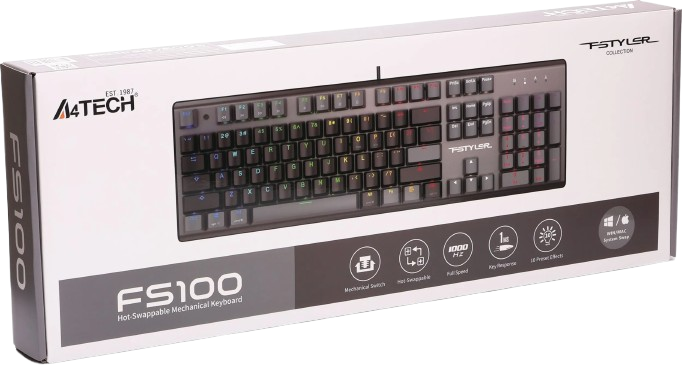Клавіатура A4Tech Fstyler FS100 RGB Stone Black - Фото 2 Клавіатура A4Tech Fstyler FS100 RGB Stone Black - зображення 2