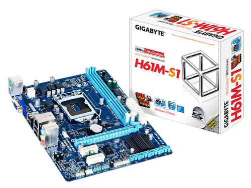 Материнська плата Gigabyte GA-H61M-S1 LGA 1155 (GA-H61M-S1) Б/В - Фото 1 Материнська плата Gigabyte GA-H61M-S1 LGA 1155 (GA-H61M-S1) Б/В - зображення 1