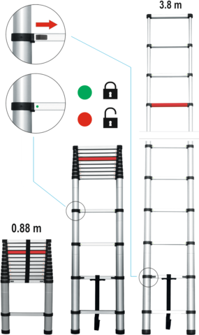 Драбина розкладна алюмінієва VOREL телескопічна 3.8 м 48 x 8 x 380 см 17701 (5906083177019) - зображення 9
