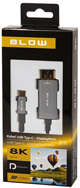 Кабель дисплейний Blow USB-C DisplayPort плетений 2 м Чорний (5900804132776) - зображення 2