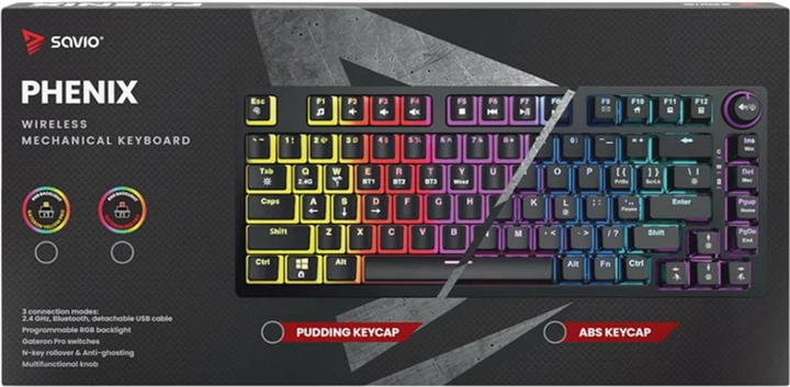 Klawiatura bezprzewodowa Savio Phenix Gateron Red Pro Pudding USB/Wireless Black (SAVGK-PHENIX RED PUDDING) - obraz 6