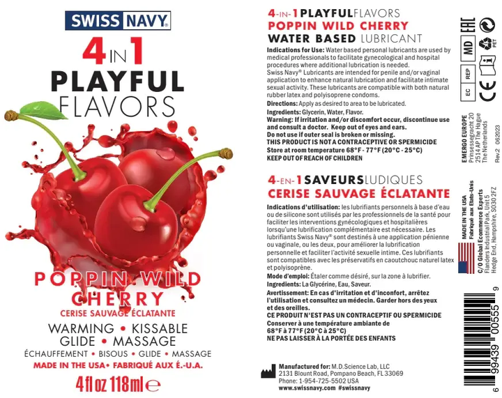 Змазка водяна Swiss Navy 4 in 1 Playful Flavors Poppin Wild Cherry 118 мл - зображення 2