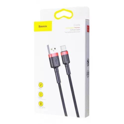 Кабель Baseus Cafule Cable USB for Type-C 3 A 1 м Red/Black (CATKLF-B91) - Фото 4 Кабель Baseus Cafule Cable USB for Type-C 3 A 1 м Red/Black (CATKLF-B91) - изображение 4