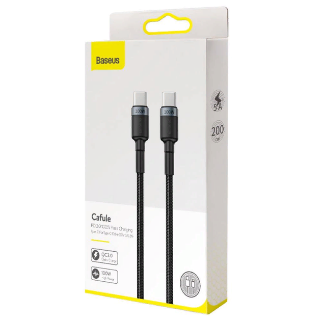 Кабель Baseus Cafule PD2.0 100W flash charging USB For Type-C cable (20V 5A) 2m (CATKLF-ALG1) - Фото 2 Кабель Baseus Cafule PD2.0 100W flash charging USB For Type-C cable (20V 5A) 2m (CATKLF-ALG1) - изображение 2
