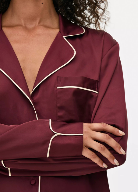Сатинова пижамна рубашка Boyfriend Primark XS для дома и сна Бордовый (8679) - изображение 3