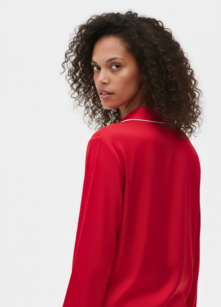 Сатинова пижамна рубашка Boyfriend Primark L для дома и сна Красный (8688) - изображение 4