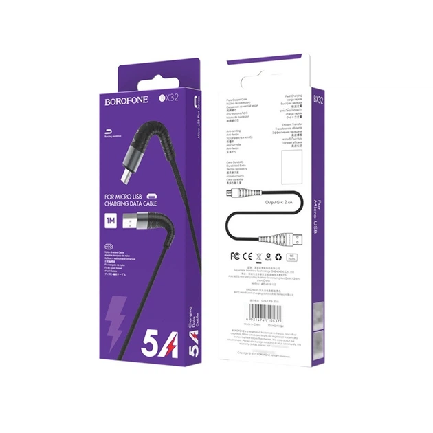 Кабель Borofone BX32 USB to MicroUSB 1m черный - Фото 3 Кабель Borofone BX32 USB to MicroUSB 1m черный - изображение 3