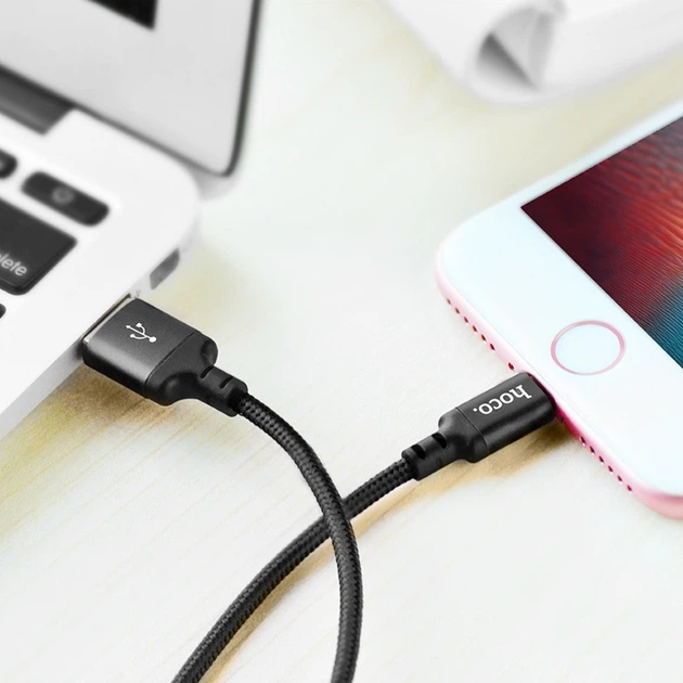 Кабель Hoco X14 USB to Lightning 2m чорний - Фото 2 Кабель Hoco X14 USB to Lightning 2m чорний - зображення 2