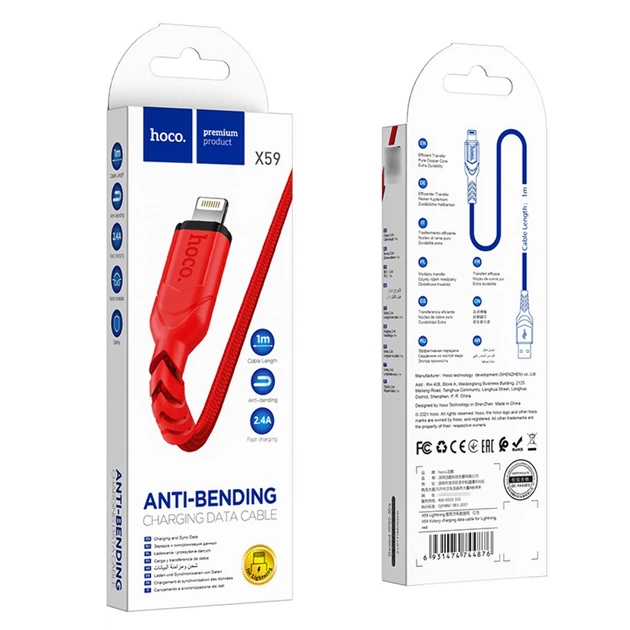 Кабель Hoco X59 USB to Lightning 1m красный - Фото 3 Кабель Hoco X59 USB to Lightning 1m красный - изображение 3