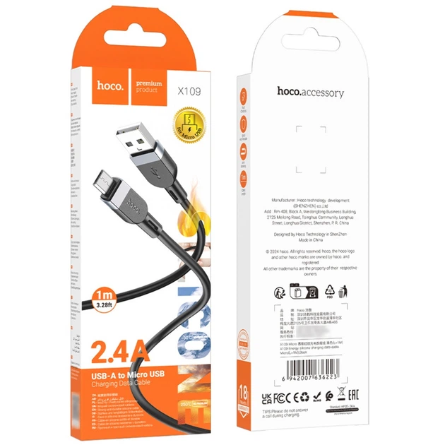 Кабель USB Hoco X109, USB to MicroUSB, 2.4А, 1m, black - Фото 5 Кабель USB Hoco X109, USB to MicroUSB, 2.4А, 1m, black - зображення 5