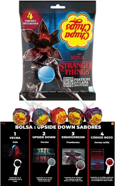 Льодяники Chupa Chups Stranger Things Дивні Дива 4 таємничі смаки (Сині) 120 г (10шт x12г) - Фото 5 Льодяники Chupa Chups Stranger Things Дивні Дива 4 таємничі смаки (Сині) 120 г (10шт x12г) - зображення 5