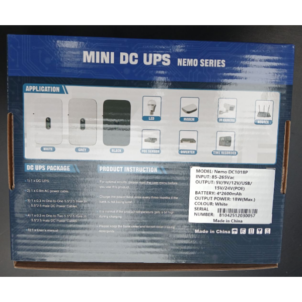 Мини UPS , ИБП для роутера , GPON , 10400 mAh , 18 W (Max ) с переходниками и блоком питания от 220 V , MODEL : Nemo DC1018P - изображение 7