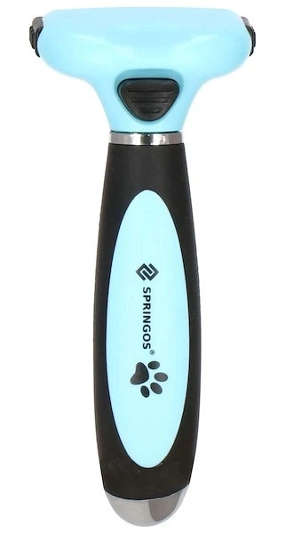 Szczotka do wyczesywania sierści Springos psa kota samoczyszcząca ostrze 5 cm Niebiesko-czarna (5907719419626) - obraz 4