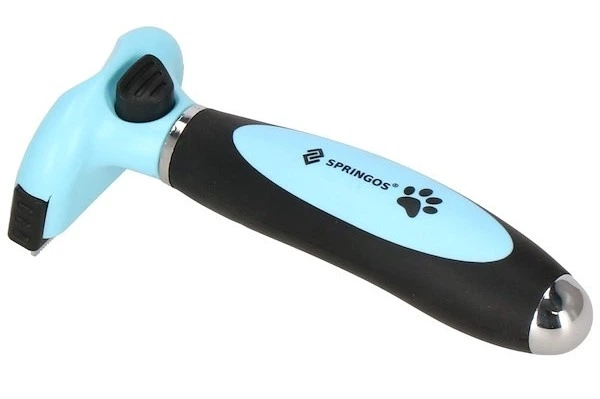 Szczotka do wyczesywania sierści Springos psa kota samoczyszcząca ostrze 5 cm Niebiesko-czarna (5907719419626) - obraz 9