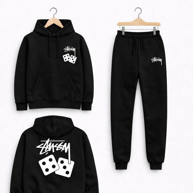 Чоловічий спортивний комплект худі, колір чорний, Stussy Dice, розмір L - Фото 1 Чоловічий спортивний комплект худі, колір чорний, Stussy Dice, розмір L - изображение 1