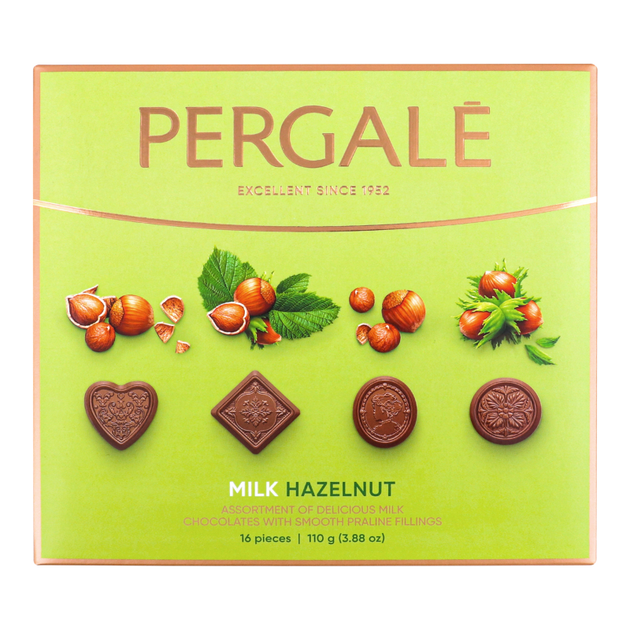 Конфеты Pergale Milk Hazelnut ассорти молочный шоколад с пралине из фундука 110 г - Фото 1 Конфеты Pergale Milk Hazelnut ассорти молочный шоколад с пралине из фундука 110 г - изображение 1