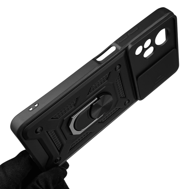 Чохол для ZTE Blade A72s броньований з кільцем-тримачем підставкою зі шторкою чорний - зображення 4
