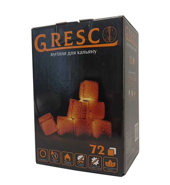 Уголь для кальяна Gresco ореховый в коробке 1кг греско 72 кубика 25х25мм - изображение 4